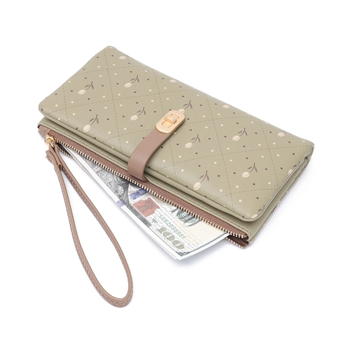 Damen Lange Geldbörse PU Leder Tulpen Blumendruck Große Kapazität Handy Clutch Mit Handschlaufe Metallschloss Einfach Elegant