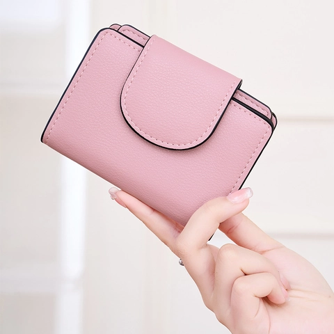 Portafoglio da Donna in Pelle PU Corto a 3 Pieghe Minimalista Trama Litchi Con Cerniera Portamonete Moda Pendolare Mini Borsa