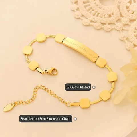 Bracciale Barra Incisa Acciaio Al Titanio Placcato Oro 18K Love Without End Piastra Lettera Gioielli Per Donne