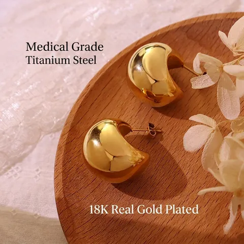 Pendientes De Aro En Forma De C Huecos Retro Minimalistas Gruesos Geométricos Acero De Titanio Chapado En Oro De 18K Para Mujeres