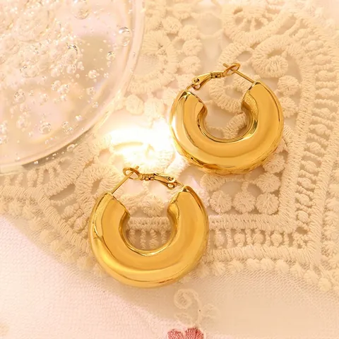 Pendientes De Aro Gruesos En Forma De U Geométricos De Acero De Titanio Chapados En Oro Joyería Para Mujer