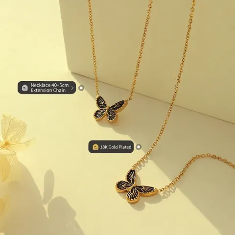 Vlinder Hanger Ketting Titanium Staal Verguld Emaille Boheems Vintage Mode Sleutelbeen Ketting Voor Dames