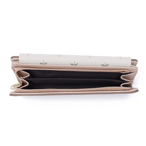 Women's Long Wallet PU Leather Litchi Grain Leaf Print Metal Clasp Multi-functional Clutch Handbag