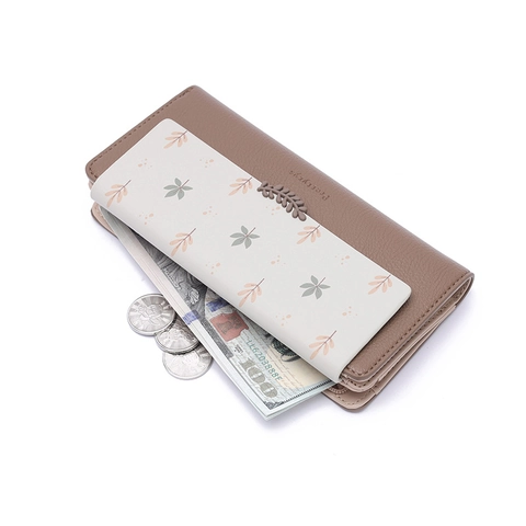 Prettyzys Women Long PU Leather Wallet Large Capacity Multi-Functional Clutch Purse Floral Leaf Print Folding Card Holder Daily Fashion Money Bag