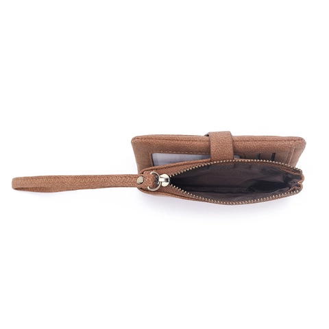 Women's Small Tri-fold Wallet Frosted PU Leather Coin Purse With Wrist Strap Multi Card Slots Retro Mini Folding Cash Card Holder