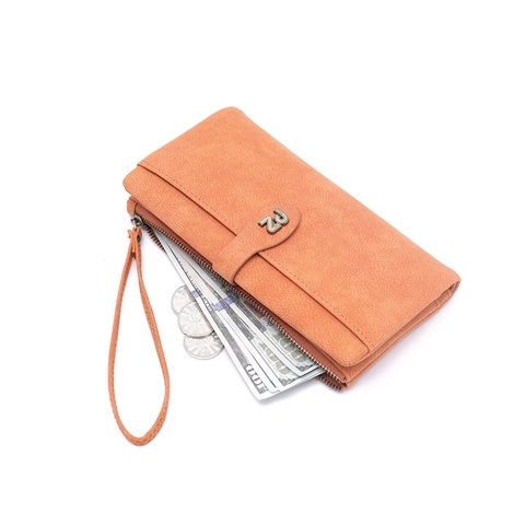 Cartera Larga Para Mujer Cuero PU Mate Retro Color Sólido Gran Capacidad Con Correa De Muñeca Bolso De Mano
