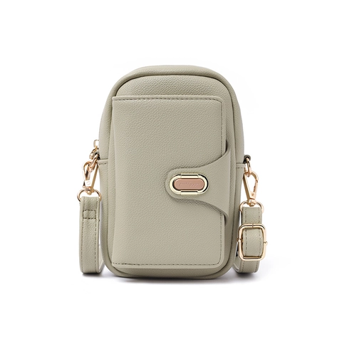 Sac Bandoulière Téléphone Portable Simili Cuir Grainé Double Fermeture Éclair Boucle Ovale Sangle Réglable Petit Messenger Femmes