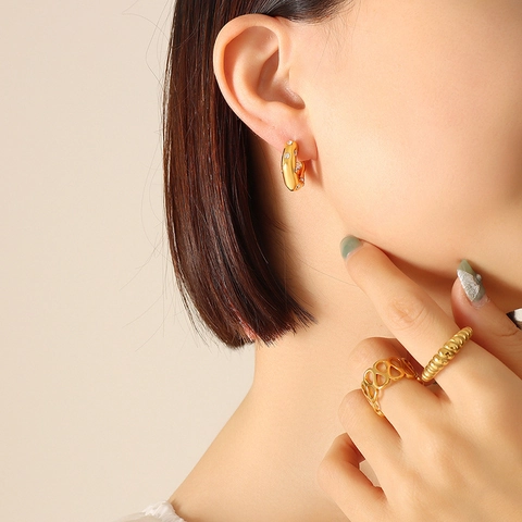 C Shaped Hoop Earrings Titanium Steel Gold Plated Imitation Artificial Pearl Zircon Inlaid Vintage Style Fashion Jewelry For Women