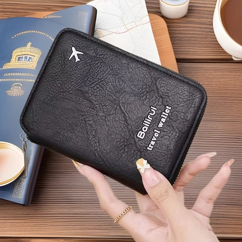 Reise Reisepasshülle Brieftasche PU Leder Reißverschluss Dokumentenorganisator Litchi Muster