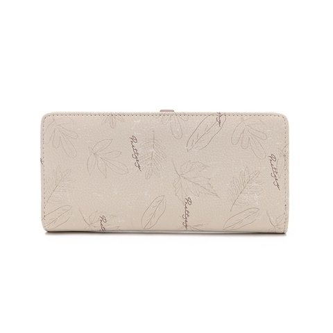 Women Long Wallet PU Leather Leaf Print Elegant Clutch With Metal Leaf Pendant Multi Card Slots Zipper Snap Closure