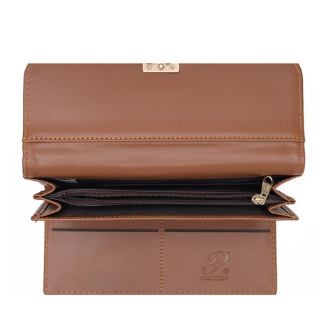 Damen Minimalistisch Lang Geldbörse PU Leder Dreifach Gefaltet Metal Verschluß Elegant Clutch Handtasche Kartenhalter