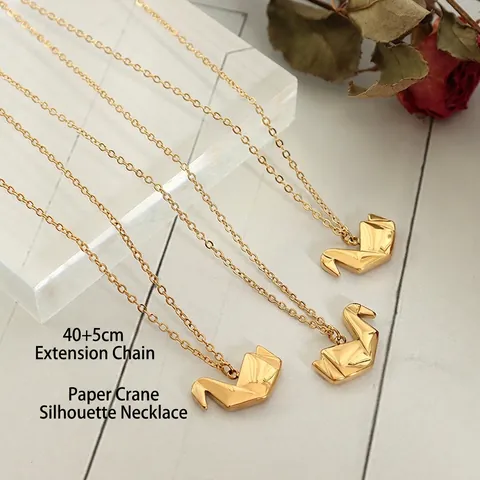 Collana Con Pendente Gru Origami Geometrico Acciaio Al Titanio Placcato Oro Minimalista Catena Da Clavicola Gioielli Donna