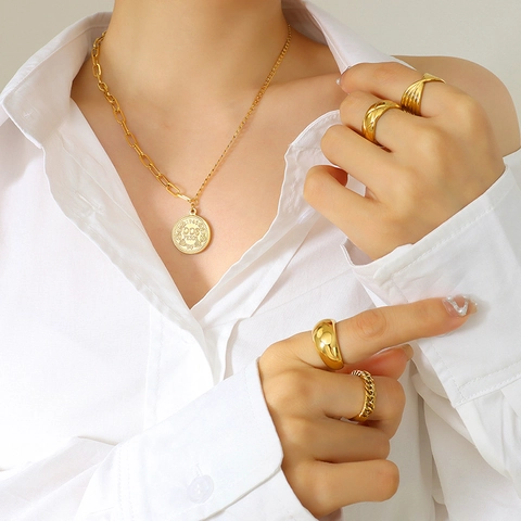 Collar con Colgante de Moneda de Retrato de Reina Vintage para Mujer Cadena de Clip Asimétrica de Acero Inoxidable Joyería