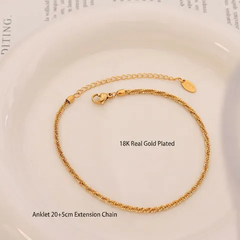 Twisted Rope Chain Anklet Titanium Steel 18K Gold Plated Korean Minimalist Foot Jewelry Adjustable For Women Gift