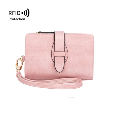 Women RFID Protection Trifold Short Wallet Matte PU Leather Purse With Leaf Pendant And Zipper Coin Pocket Retro Fashion Multi Card Slot Handbag