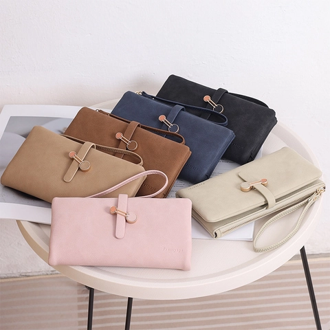 Lange Portemonnee Voor Dames PU Leer Mat Clutch Met Polsbandje Meerdere Kaartsleuven Elegant Handtasje
