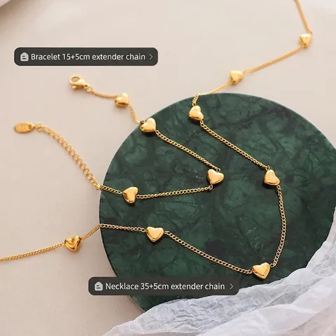 Collar Y Pulsera De Corazón Joyas De Acero De Titanio Chapado En Oro Estilo Coreano Dulce Minimalista Mujer