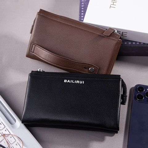 Herren Business PU-Leder Lange Geldbörse Mit Litschimuster Große Kapazität Clutch Multi Kartenhalter Reißverschluss Telefonbörse