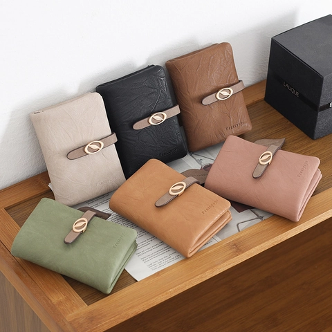 Women Vintage PU Leather Short Wallet With Leaf Metal Buckle Multi Card Slots Zipper Coin Purse Small Fashion Clutch Bag
