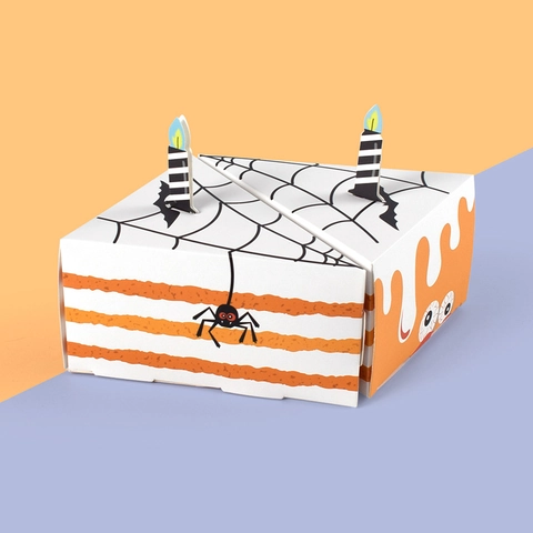 Halloween Candy Box Triangle Cake Shape White Cardboard Gift Packaging Spider Web Eyeball Design Party Favors Decor