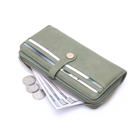 Women Long Wallet PU Leather Large Capacity Multi Card Slots Zipper Buckle Clutch Retro Elegant Style