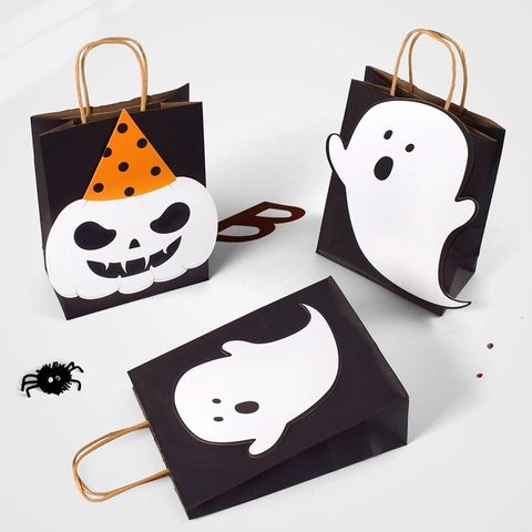 Halloween Kraftpapier Geschenktüten Schwarzer Geist Kürbis Süßigkeiten Taschen Für Halloween Party Deko Mit Tragegriff