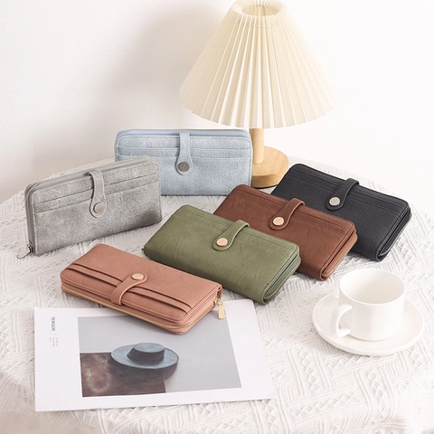 Damen Geldbörse Lange Groß Kapazität PU Leder Reißverschluss Viele Kartenfächer Clutch Tasche Handyhalter Retro Elegant