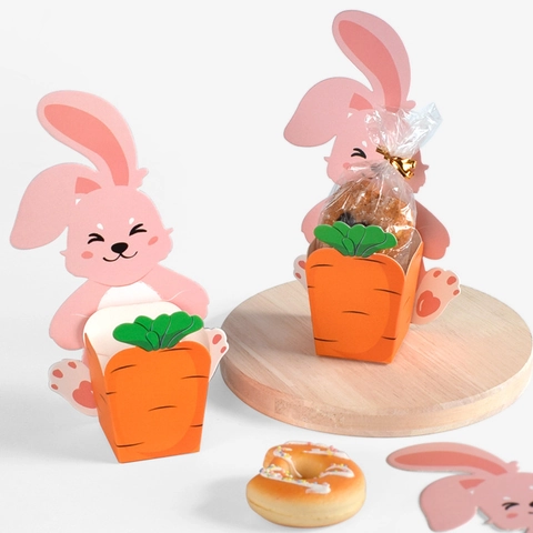 Pasen Cartoon Roze Konijn Snoep Verpakking Kartonnen Dozen Met Wortel Ontwerpen Schattige Konijn Cadeauhouders Voor Feest