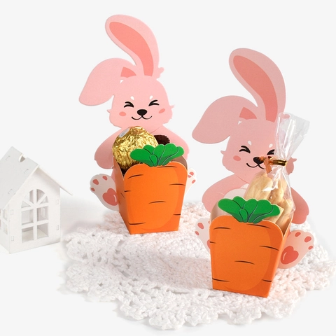 Niedliche Cartoon Hase Hält Karotte Süßigkeiten Verpackung Schachteln Für Ostern Party Dekoration Geschenk Papier Kartenhalter