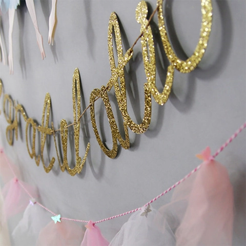 Congratulations Banner Gold Glitter Letter Pull Flag For Graduation Birthday Wedding Anniversary Party Wall Decoration Hanging Streamers