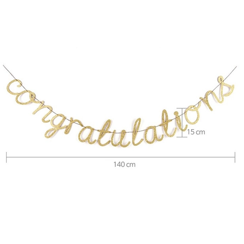 Striscione Congratulazioni Glitter Oro Per Decorazioni Feste Laurea Matrimonio Compleanno Ghirlanda Appendere in Carta Celebrazione