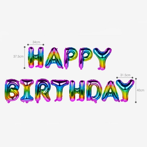 Ballon en Aluminium Happy Birthday Arc-en-ciel Lettres Laser Métalliques Pour Décoration Anniversaire Enfants Fête
