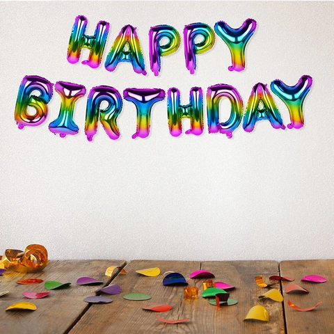 Ballon en Aluminium Happy Birthday Arc-en-ciel Lettres Laser Métalliques Pour Décoration Anniversaire Enfants Fête