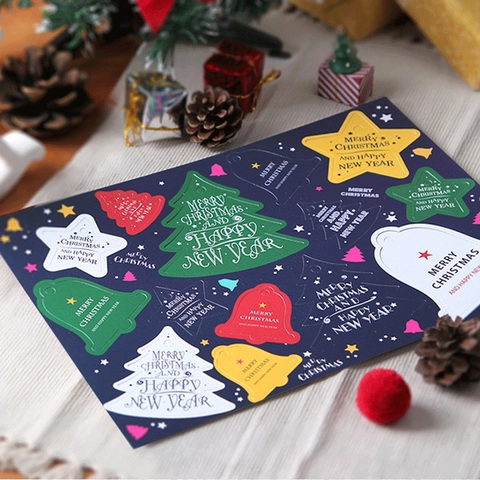 Juego de Etiquetas de Regalo de Papel Especial de Navidad Forma de Campana Estrella Árbol de Navidad Etiquetas Multicolores para Decoración de Embalaje Festivo
