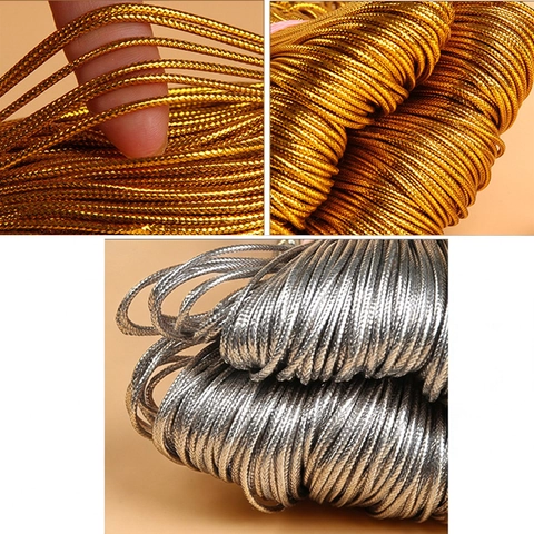Metallic Gold Silver Craft Rope DIY Gift Wrapping Cord Polyester Elastic Thread For Tag Jewelry Festive Decoration