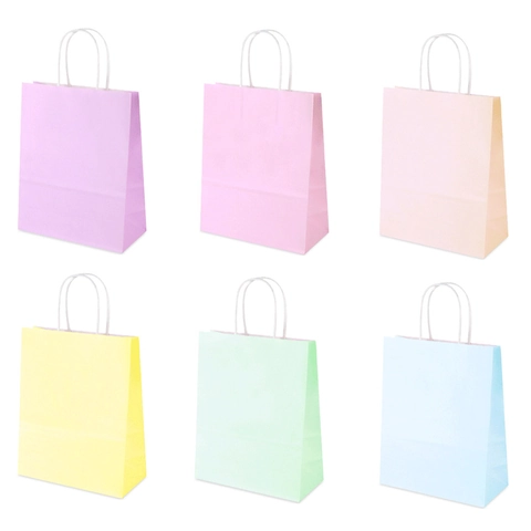 Macaron Kraft Paper Gift Bags With Twisted Handle Assorted Colors Handheld Packaging Bags For Wedding Party Birthday Anniversary