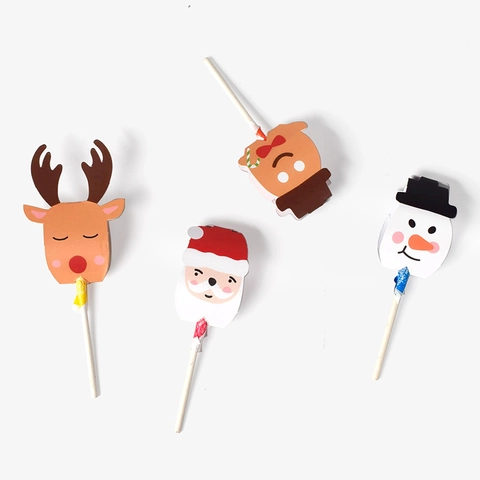 Christmas Lollipop Decoration Cards Cartoon Santa Claus Reindeer Snowman Paper Tags For Xmas Candy Gift Holiday Party Favors