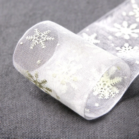 Christmas Snowflake Pattern Organza Ribbon Snow Yarn Gift Wrapping Ribbon For Cake Box Festive Party DIY Decoration