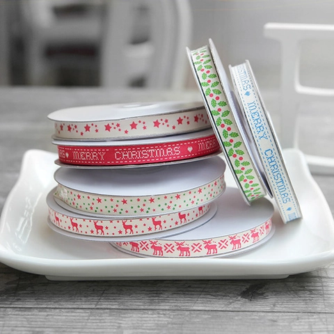 Christmas Decorative Ribbon Polyester Webbing Reindeer Holly Leaves Star Pattern For Gift Wrapping Party Event Decor Nordic Style