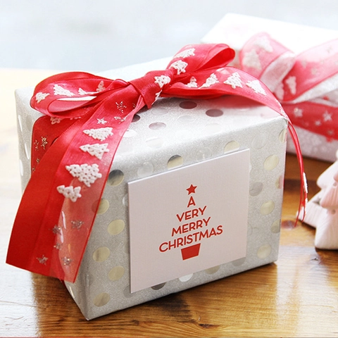 Christmas Tree Gold Stamping Snow Gauze Ribbon For Gift Box Wrapping Festive DIY Decoration Polyester Ribbon For Holiday Party