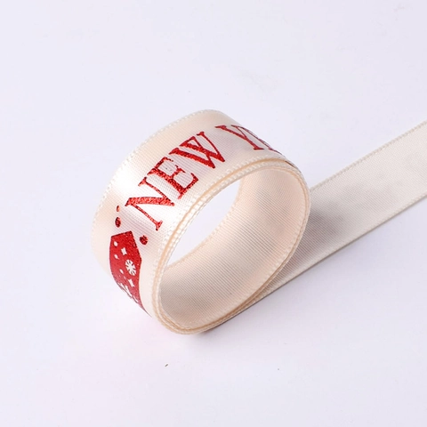 Happy New Year Festive Polyester Satin Ribbon For Gift Box Packaging Snowflake Fu Character Bronzing Decorative Ribbon