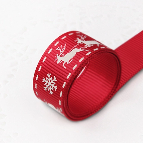 Weihnachts Ripsband Rot Polyester Mit Weißem Rentier Schneeflocke Muster Für Geschenkverpackungen Basteln Dekoration