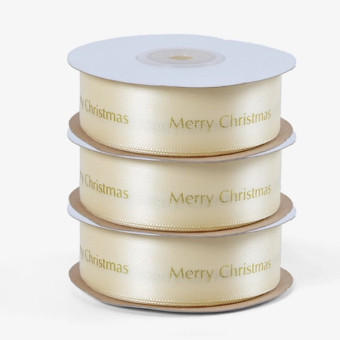 Cinta de Satén Merry Christmas Impresa con Papel de Oro Cinta Decorativa para Envolver Regalos de Navidad Decoración de Pasteles
