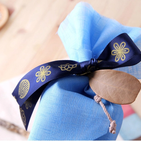 Decoratief Satijnen Lint Cadeauverpakking Goud Gestempeld Bloemmotief Polyester Lint Voor Feestelijke Party Taartdoos DIY