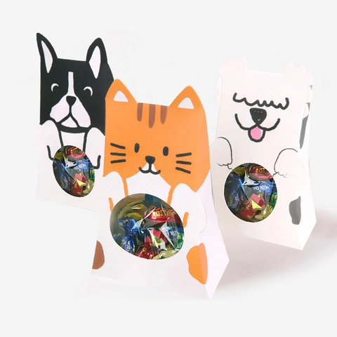 Cute Cartoon Animal Gift Boxes With Transparent Window Paper Folding Candy Packaging For Party Favors Kids Gifting Supplies