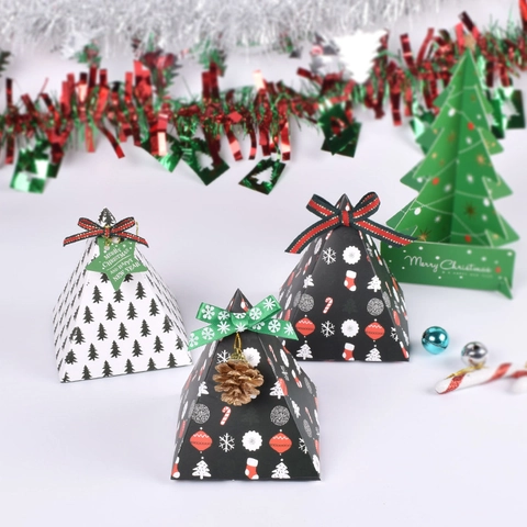 Weihnachten Pyramide Geschenkbox Dreieckige Süßigkeiten Verpackung Mit Schleife Tannenzapfen Für Weihnachtsfeier