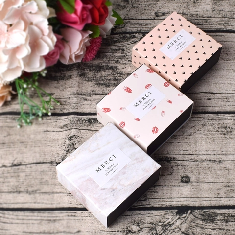 Korean Marble Pattern Cardboard Drawer Gift Box With Ribbon For Jewelry Candy Chocolate Soap Packaging Wedding Party Box