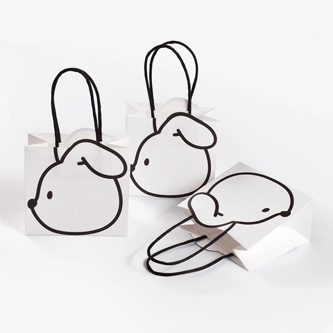 Bolsas De Regalo Portátiles Con Animales De Dibujos Animados Cartón Blanco Embalaje Minimalista Para Recuerdos De Fiesta De Cumpleaños