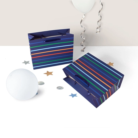 Sacchetto Regalo A Righe Arcobaleno Blu Marino Cartone Bianco Sacchetto Di Carta Orizzontale Con Manico In Nastro Per Compleanno Festa Matrimonio