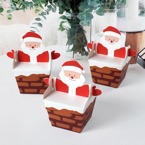 Scatola Regalo di Natale 3D Cartoon Babbo Natale Camino Cartoncino Bianco Confezione per Caramelle e Biscotti per Festa